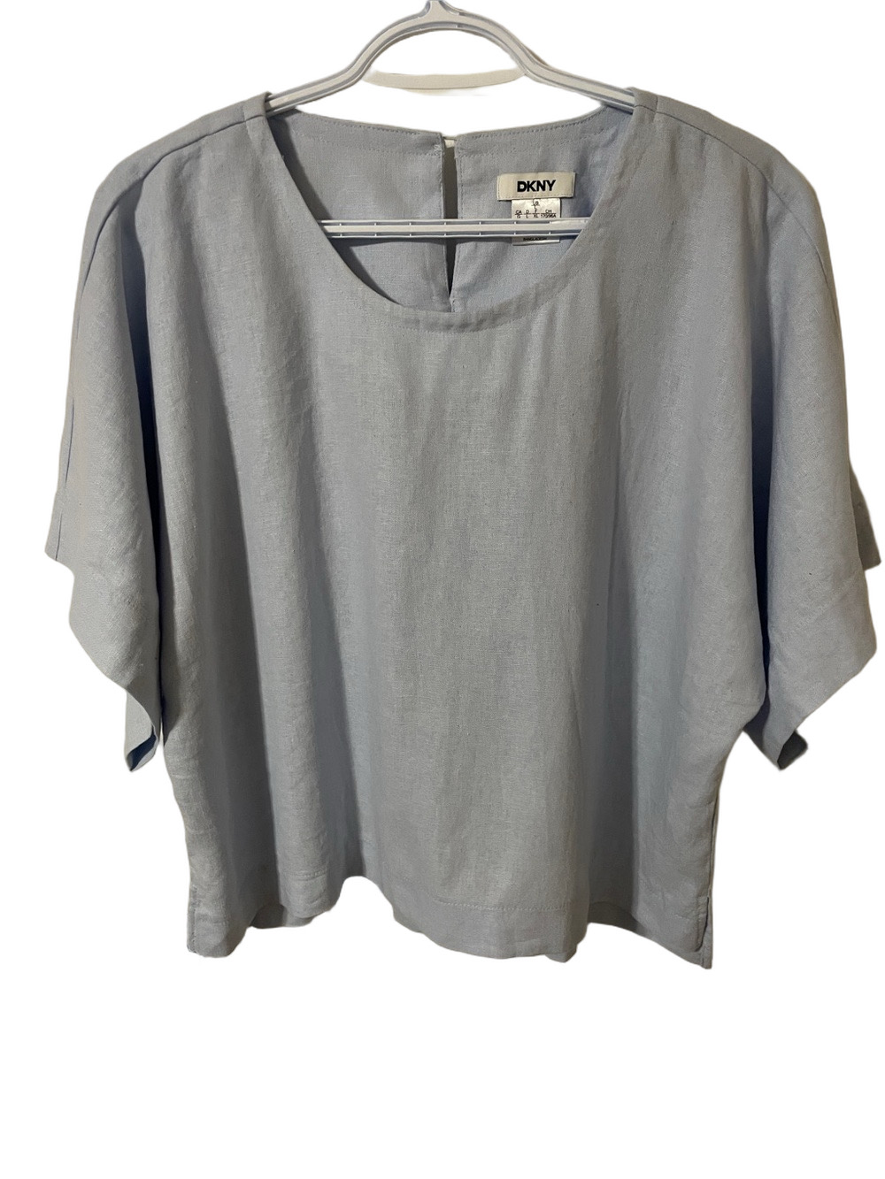 DKNY Pale Blue Linen Blend Short Sleeve Tunic Size Large